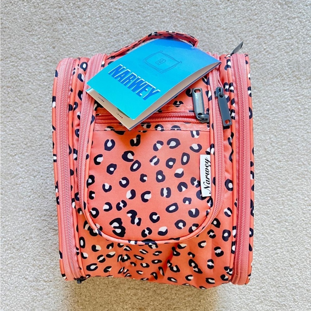 Coral Leopard Print Makeup Train Case